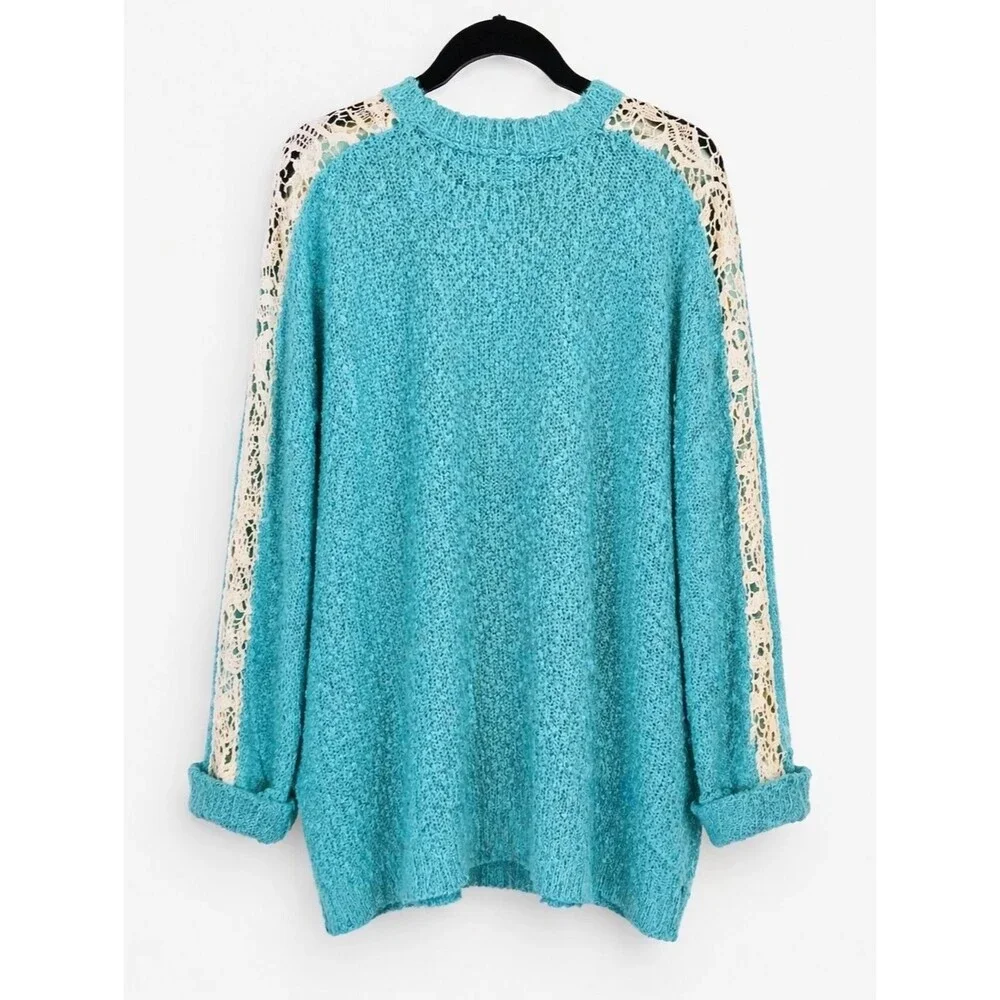 Hayden Los Angeles Aqua Blue/Green Crochet Sweater With Lace Details - NWT